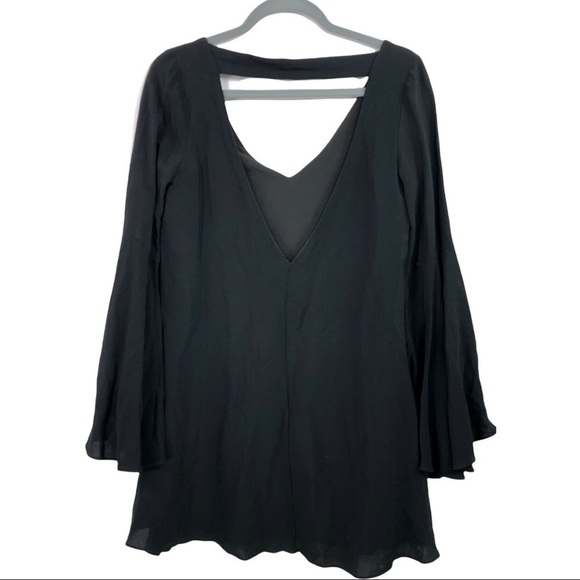 Lulus - Long Sleeve Flutter Dress Black - XS - Picture 2 of 7